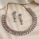 Rose Gold Plated Teardrop White AD Ethnic Necklace Jewellery Set
