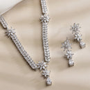 Rhodium Plated Leaf Vine White American Diamond Contemporary Necklace Jewellery Set