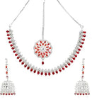 Rhodium Plated Red American Diamond Ethnic Bridal Jewellery Set