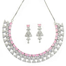 Rhodium Plated Triangle Motif Pink American Diamond Ethnic Necklace Jewellery Set
