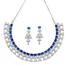 Rhodium Plated Triangle Motif Blue American Diamond Ethnic Necklace Jewellery Set