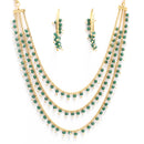 Gold Plated Green Stylish Pearl Ethnic Layered Necklaces