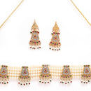 Gold Plated Pearls Beaded Layered Jadau Necklace Set With Earrings