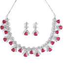 Rhodium Plated Triangle Cut Red American Diamond Ethnic Necklace Jewellery Set