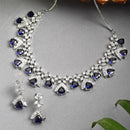 Rhodium Plated Triangle Cut Blue American Diamond Ethnic Necklace Jewellery Set