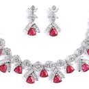 Rhodium Plated Triangle Cut Red American Diamond Ethnic Necklace Jewellery Set