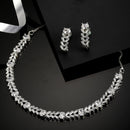 Rhodium Plated Chevron White American Diamond Contemporary Necklace Jewellery Set