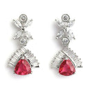 Rhodium Plated Triangle Cut Red American Diamond Ethnic Necklace Jewellery Set