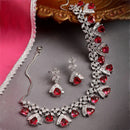 Rhodium Plated Triangle Cut Red American Diamond Ethnic Necklace Jewellery Set