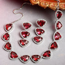 Rhodium Plated Stylish Trillion Cut Red AD Ethnic Necklace Jewellery Set