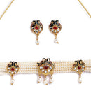 Gold Plated Designer Meena Work Leaf Shaped Necklace Set With Earrings