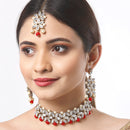 Stylish Gold Plated Red Kundan Ethnic Bridal Jewellery Set