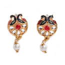 Gold Plated Designer Meena Work Leaf Shaped Necklace Set With Earrings
