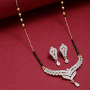 Gold Plated Black AD Studded Mangalsutra With Earrings
