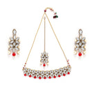 Stylish Gold Plated Red Kundan Ethnic Bridal Jewellery Set