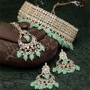 Gold Plated Pear Cut Sea Green Kundan Ethnic Traditional Choker Jewellery Set