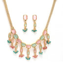 Gold Plated Cushion-Cut Multicolor American Diamond Ethnic South Indian Jewellery Set