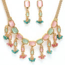 Gold Plated Cushion-Cut Multicolor American Diamond Ethnic South Indian Jewellery Set