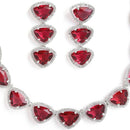 Rhodium Plated Stylish Trillion Cut Red AD Ethnic Necklace Jewellery Set