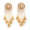 Gold Plated Circular Shape White Pearl Ethnic Chandbali Earrings