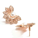 Rose Gold White AD Stone Crescent Shape Contemporary Studs Earrings