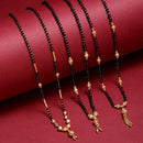 Gold Plated Teardrop Black Beads Daily Wear Set of 3 Mangalsurta For Women