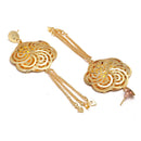 Gold Plated Flower Gold No Gemstone Ethnic Long Drop Earrings