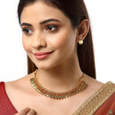 Gold Plated Curved Coin Red Cubic Zirconia Ethnic South Indian Jewellery Set