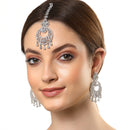 Rhodium Plated White AD Bead Drops Modern Maang Tikka & Earring