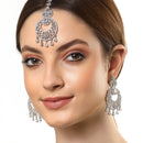 Rhodium Plated White AD Bead Drops Modern Maang Tikka & Earring