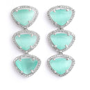 Rhodium Plated Stylish Trillion Cut Sea Green AD Ethnic Necklace Jewellery Set