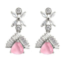 Rhodium Plated Triangle Cut Pink American Diamond Ethnic Necklace Jewellery Set