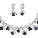 Rhodium Plated Triangle Cut Blue American Diamond Ethnic Necklace Jewellery Set