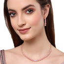 Rose Gold Plated Cabochon Pink American Diamond Ethnic Necklace Jewellery Set