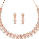 Rose Gold Plated Cluster Floral White American Diamond Contemporary Necklace Jewellery Set
