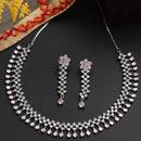 Rhodium Plated Fringe Pink American Diamond Contemporary Necklace Jewellery Set