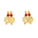 Gold Plated Curved Coin Red Cubic Zirconia Ethnic South Indian Jewellery Set