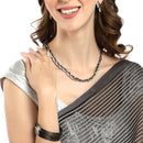 Oxidised Stylish Leaf Motif Black Cubic Zirconia Ethnic Necklace