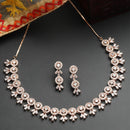 Rose Gold Plated Cluster Floral White American Diamond Contemporary Necklace Jewellery Set