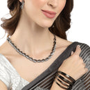 Oxidised Stylish Leaf Motif Black Cubic Zirconia Ethnic Necklace