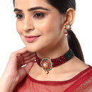 Gold Plated Rosette Motif Multi American Diamond Ethnic Traditional Choker Jewellery Set