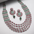 Rhodium Plated Draped Multicolor Cubic Zirconia Ethnic Oxidised Necklace