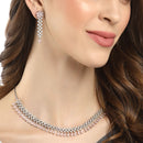 Rhodium Plated Fringe Pink American Diamond Contemporary Necklace Jewellery Set
