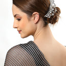 Rhodium Plated Heart White Pearl Ethnic Hair Comb Pin For Women