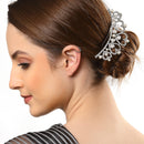 Rhodium Plated Heart White Pearl Ethnic Hair Comb Pin For Women