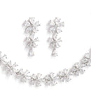 Rhodium Plated Floral White American Diamond Contemporary Necklace Jewellery Set
