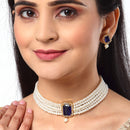 Gold Plated Emerald-Cut Navy Blue American Diamond Ethnic Traditional Choker Jewellery Set