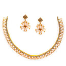 Gold Plated Teardrop White AD Ethnic Necklace Jewellery Set