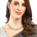 Rhodium Plated Fringe Pink American Diamond Contemporary Necklace Jewellery Set