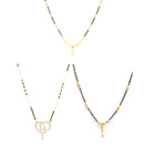 Gold Plated Teardrop Black Beads Casual Set of 3 Mangalsurta For Women